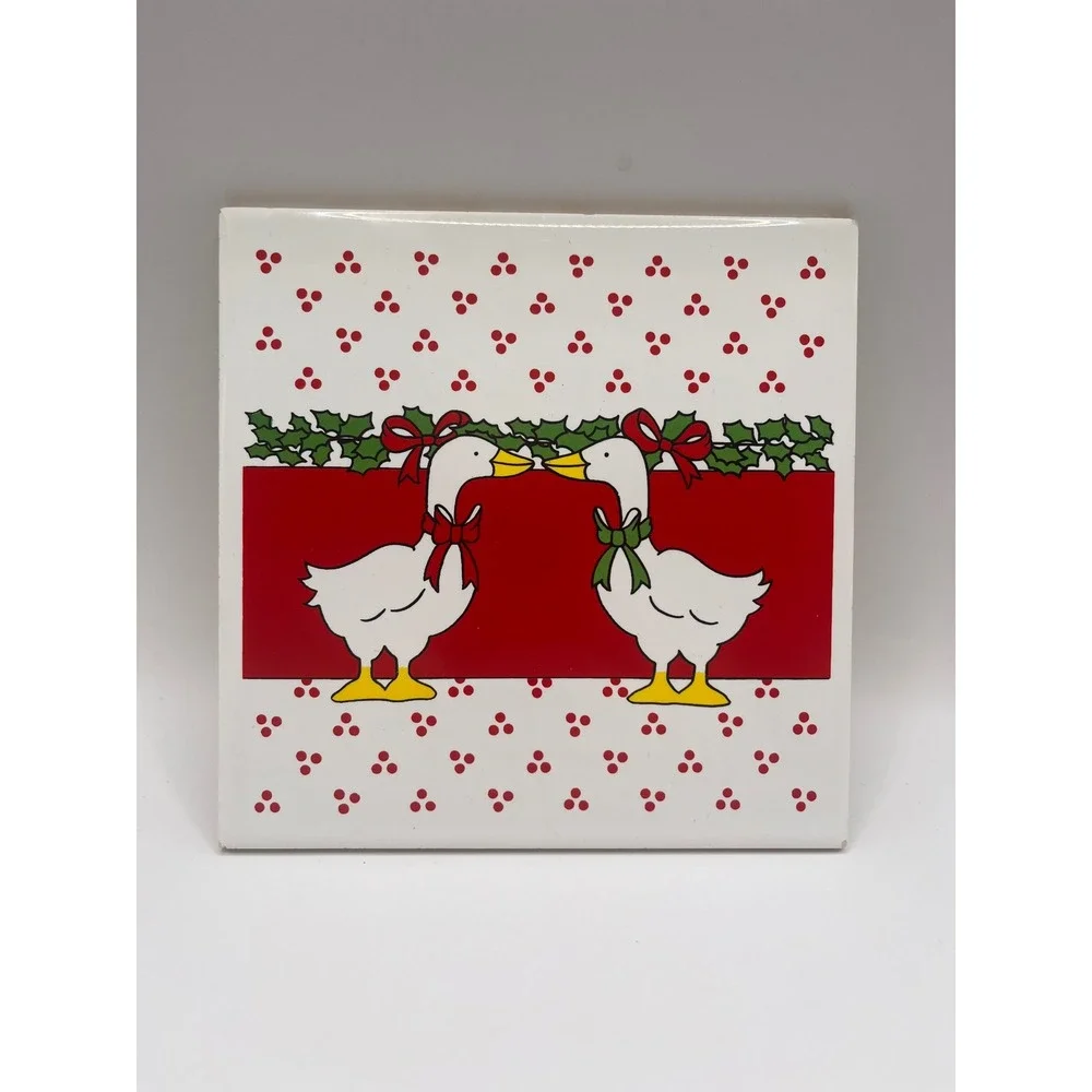 Vintage Christmas Geese Ceramic Trivet Tile 6